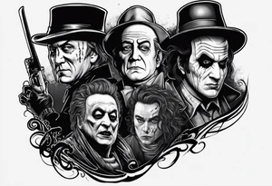 Classic horror, with influence from Michael Myers, Ghost Face, Freddy Krueger, Sweeney Todd and Jason Vorheez tattoo idea