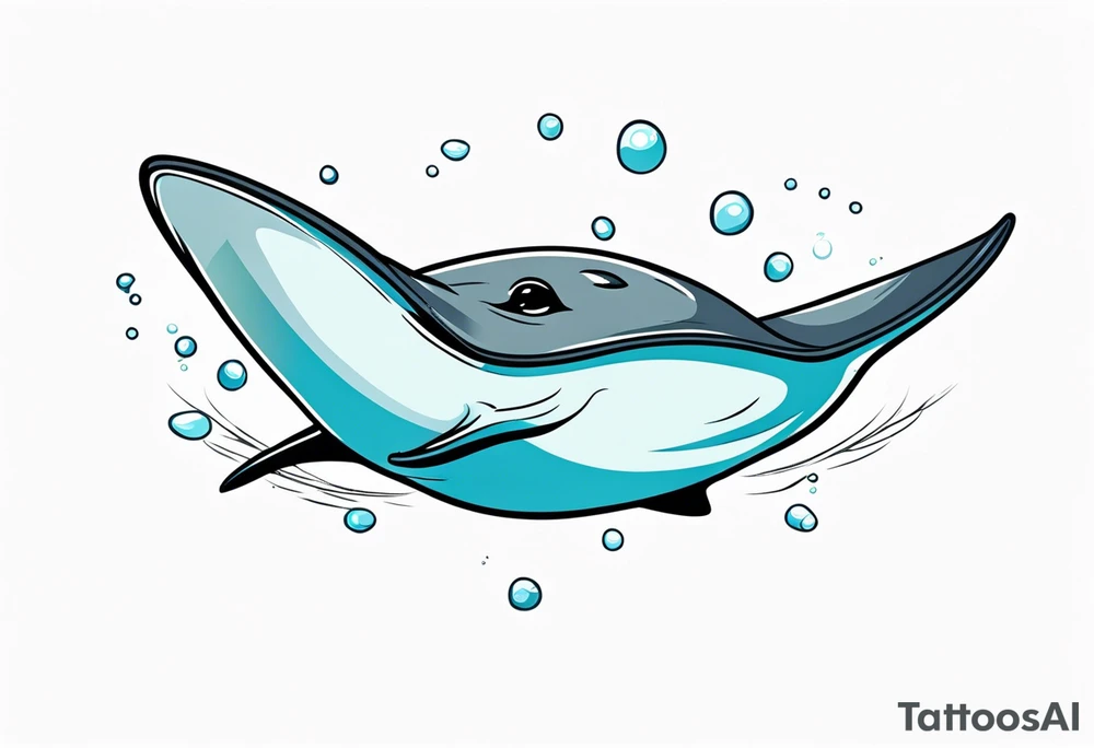 cute sting ray leaping out of water, smiling, feminine, cartoon tattoo idea