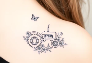 A tractor surrounded by flowers and butterfly tattoo idea