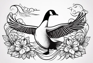 canadian goose taking off profile flowers tattoo idea