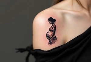 A silhouette of a pregnant woman in rose gold ink symbolizes the journey and anticipation of motherhood. tattoo idea
