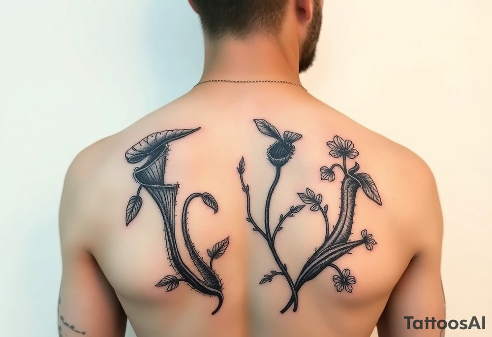 carnivorous plants neck, chest, back, and arm sleeves
I want these spots covered in these plants, ranging from venus fly traps to others tattoo idea