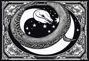 crescent moon with a snake wrapped around it tattoo idea