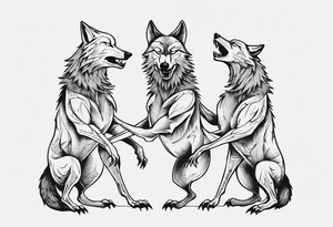 two wolves with their mouths closed and dancing on their hind legs. tattoo idea