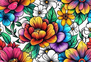 Arm sleeve dedicated to mom with rainbow flowers tattoo idea