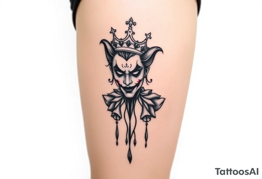 Silent new age joker with crown, dripping tattoo idea
