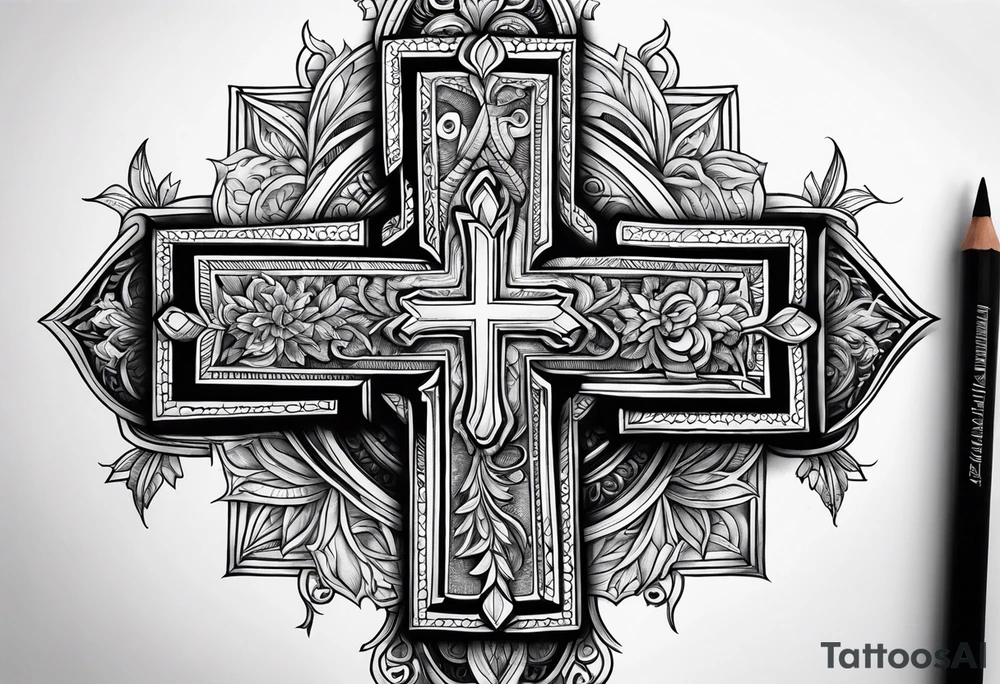 Humble wisdom caring cross detailed words tattoo idea