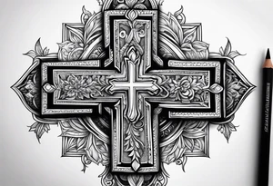 Humble wisdom caring cross detailed words tattoo idea