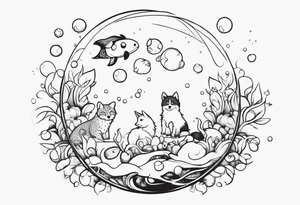 cute animals going up in bubbles tattoo idea