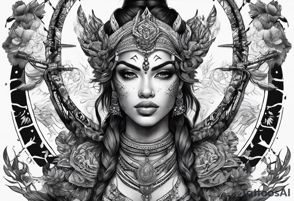 kaali with multiple arms with weapons tattoo idea