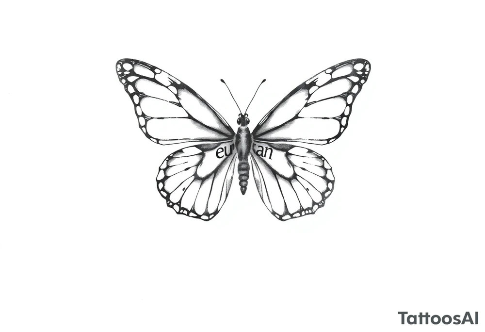 A butterfly with the name “euan” incorporated into the butterflies wings tattoo idea