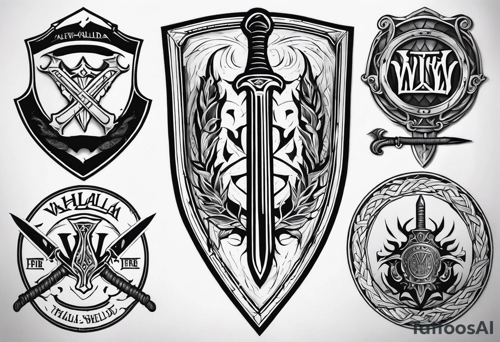 Valhalla shield fire sword tattoo idea