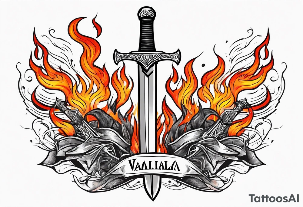 valhalla sword  funeral on fire tattoo idea