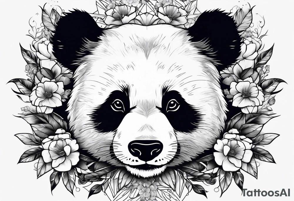 Punk Panda with flowers tattoo idea