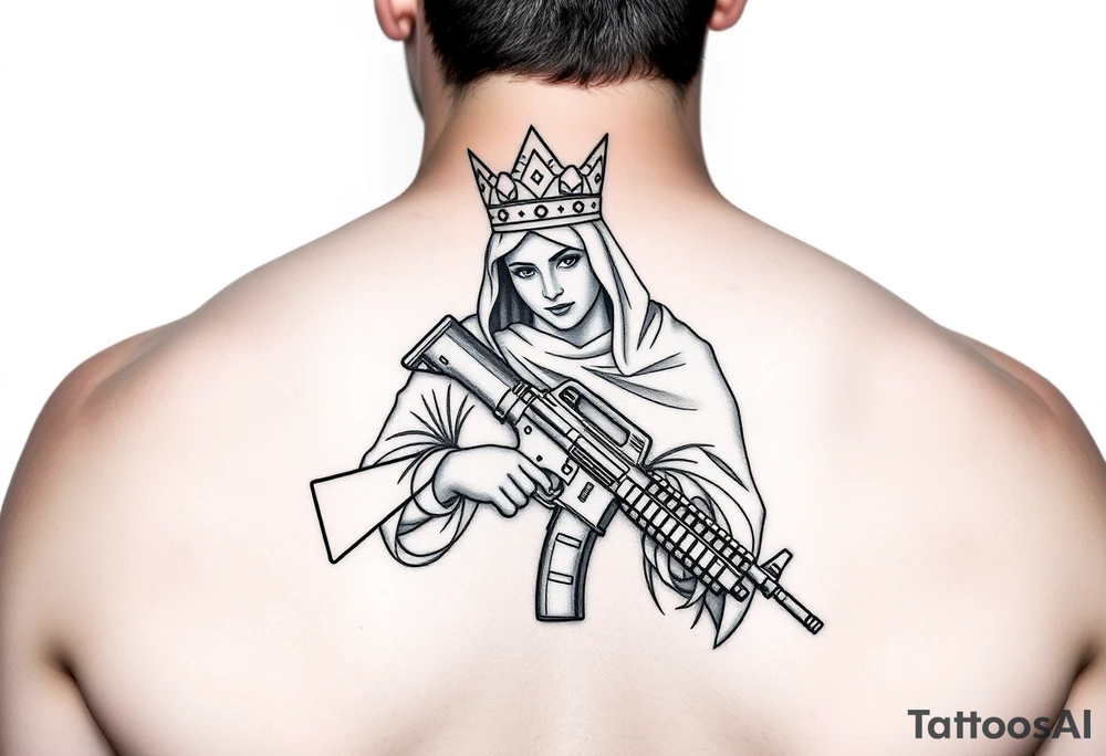 Saint Barbara carrying an M4 rifle tattoo idea
