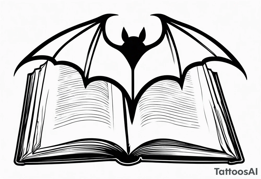 A simple open book with bat wings coming out of it tattoo idea