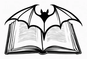 A simple open book with bat wings coming out of it tattoo idea
