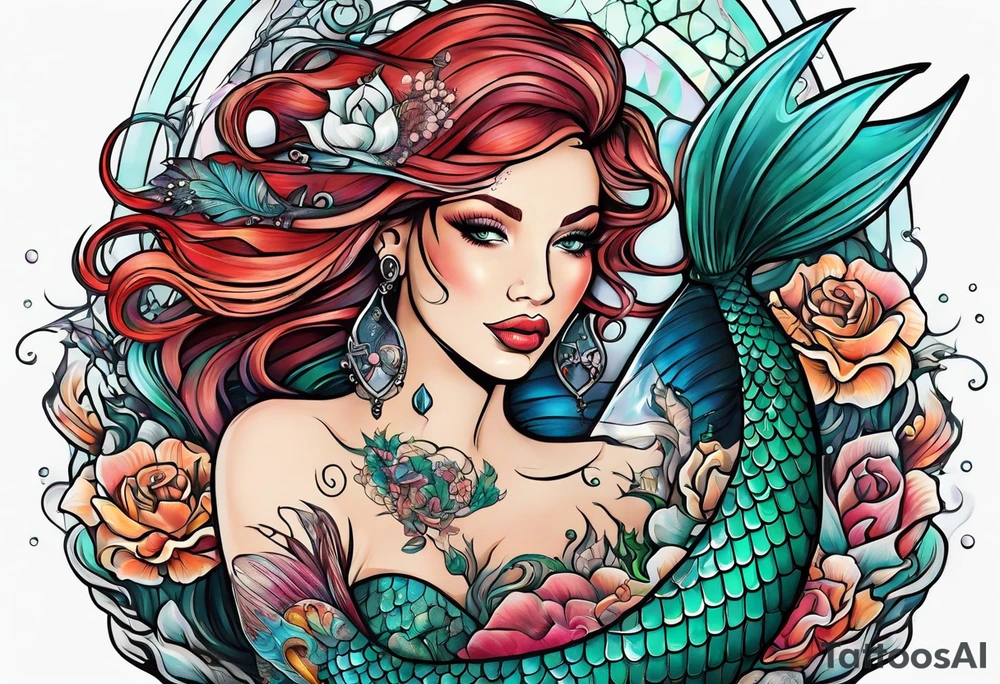 Mermaid with knife tattoo idea