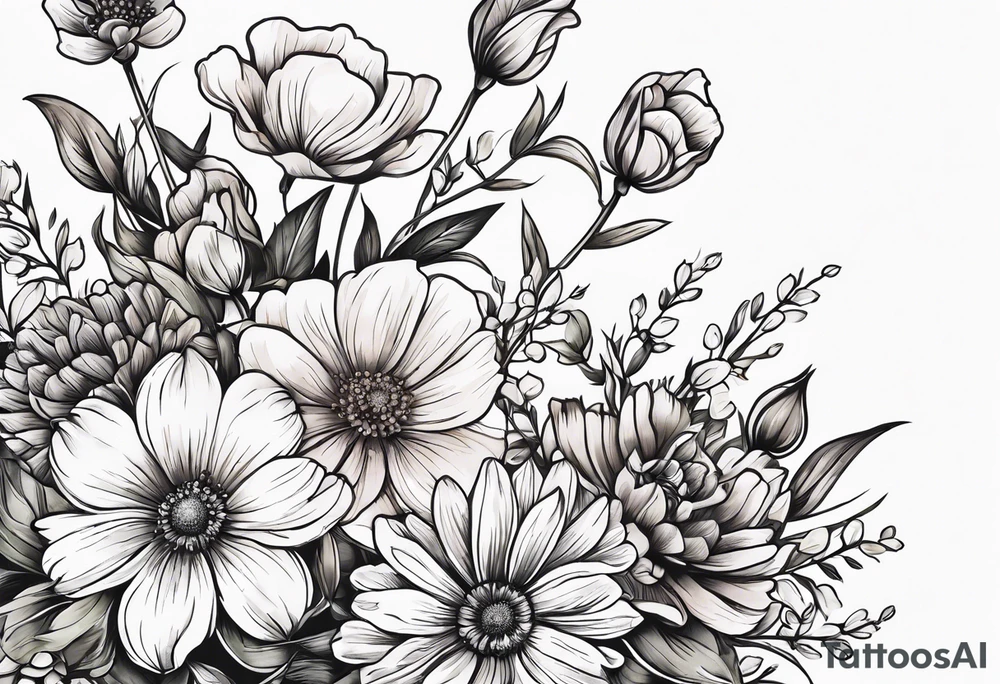 simple long stem wildflower bouquet tattoo idea
