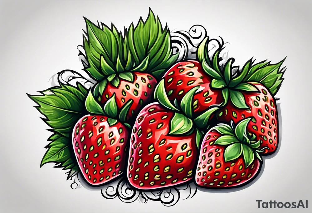 strawberry covered with swirling banner tattoo idea