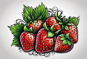 strawberry covered with swirling banner tattoo idea