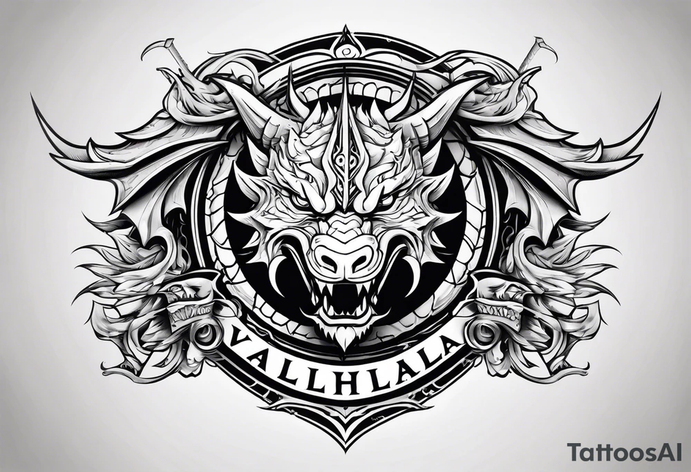 Valhalla sword shield dragon head tattoo idea