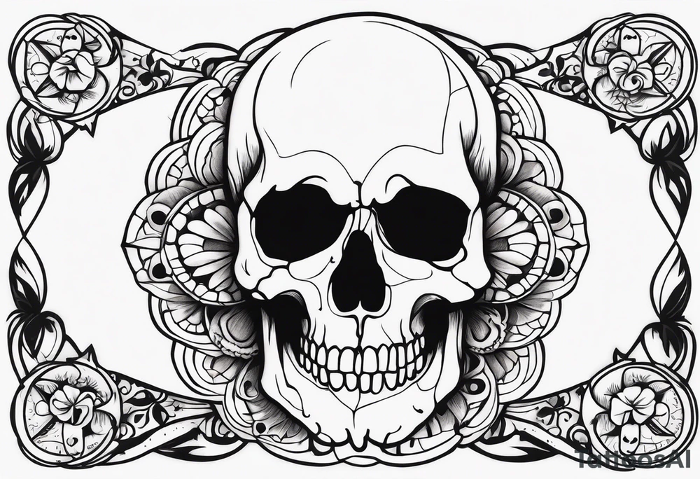 Memento mori written skull sleeve tattoo design tattoo idea