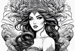 goddess, stormy sea, full length tattoo idea