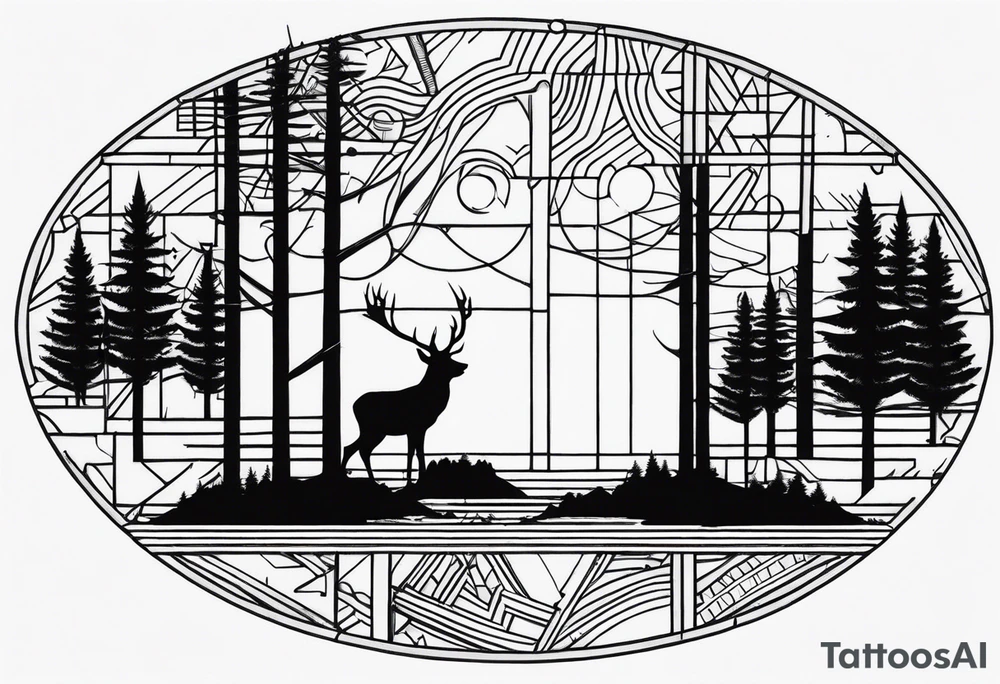 Wald silhouette mit Geometric Muster im Hintergrund tattoo idea