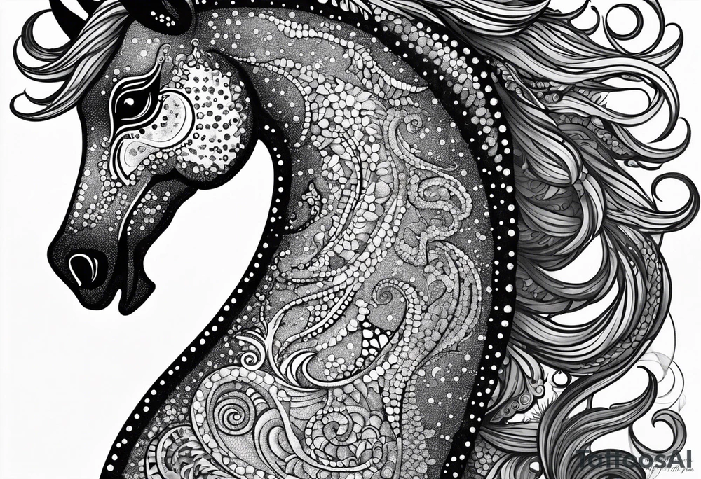 Seahorse made with drag pointillism tattoo idea