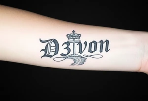 Name D3von with a ride and cross and crown  with a river tattoo idea