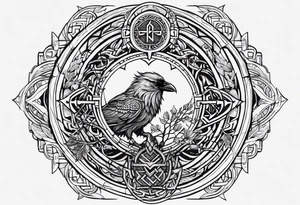 Viking Vegvisir with raven wings around it, Viking Valknut, tree of life tattoo idea