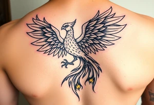 magnificent phoenix rising from golden flames with trailing embers tattoo idea