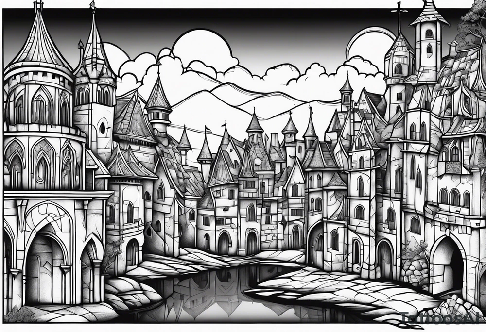 medieval tribal city tattoo idea