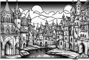 medieval tribal city tattoo idea