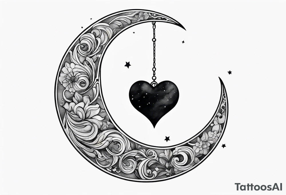 minimalistic Crescent moon with a love heart inside tattoo idea minimalistic Crescent moon with a love heart inside tattoo idea