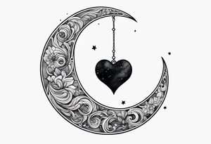 minimalistic Crescent moon with a love heart inside tattoo idea