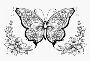 small ornate floral and butterfly sternum tattoo tattoo idea