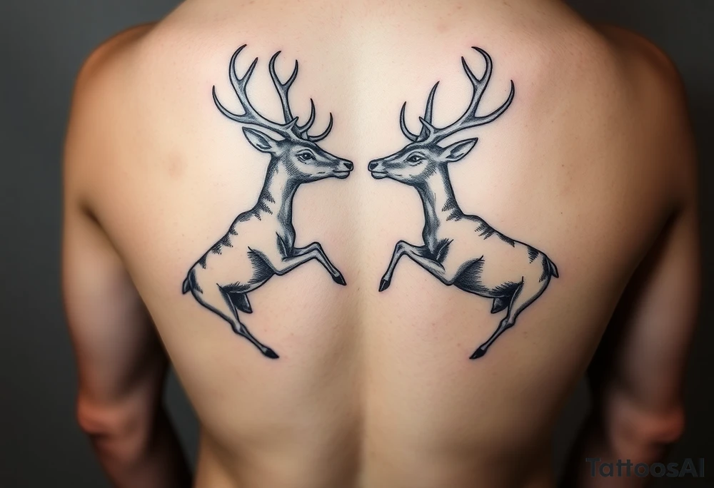 Two deer fighting not kissing  with in a low down stance tattoo idea