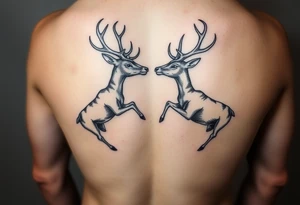 Two deer fighting not kissing  with in a low down stance tattoo idea