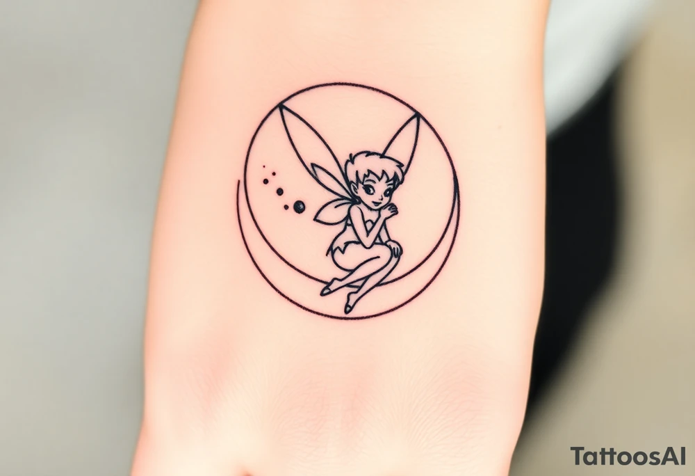 Tinkerbell sitting in a half moon thrown pixie dust tattoo idea