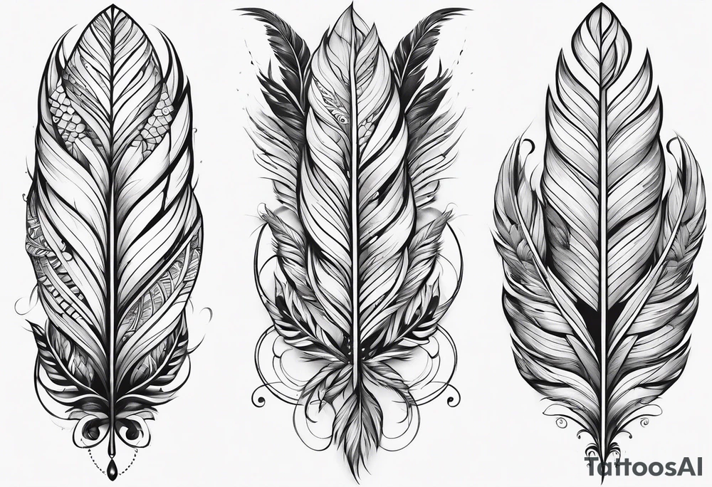 braided arm band with feathers haning off it tattoo idea