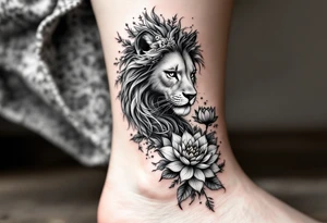 Lioness and lotus flower tattoo idea