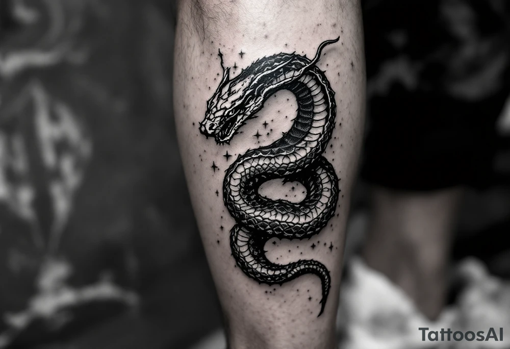 snake wrapping around lower leg tattoo idea