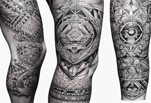 Sea full leg sleeve male geometric tattoo idea