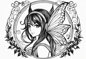 A fairy with a tail that is the fairy in the Fairy Tail anime guild logo tattoo idea