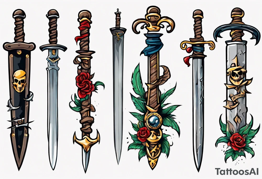 A pirate sword in American traditional style for a forearm tattoo idea