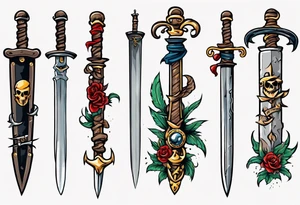 A pirate sword in American traditional style for a forearm tattoo idea