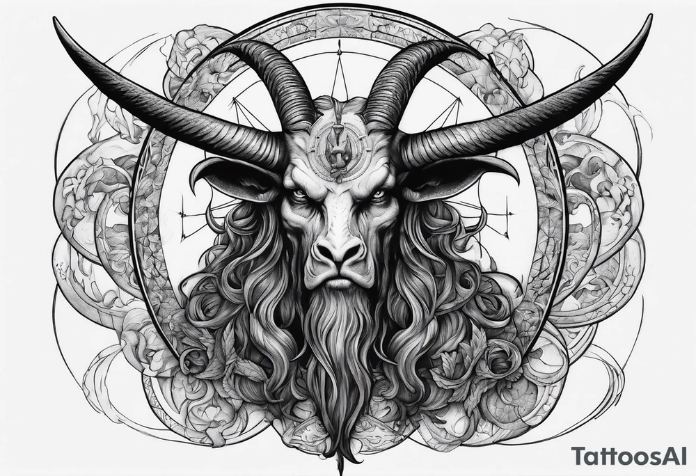 9 circles of baphomet hell dark, gloomy, brutal. Merged into one. tattoo idea