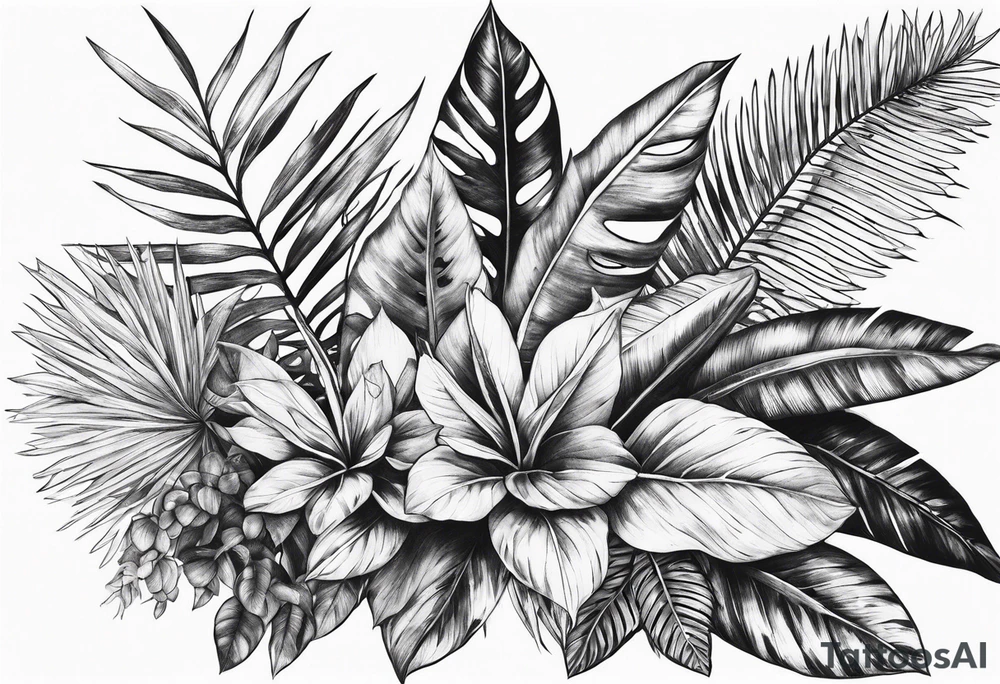 Tropical foliage tattoo idea